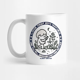 Contemplative Child with Einstein Quote: Grow Green Mug